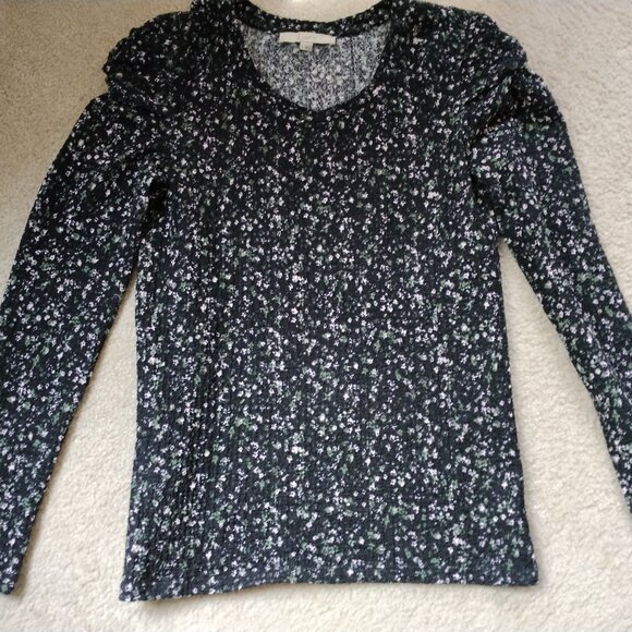 LOFT Women's Top Puffy Sleeve, Waffle Texture Size Small - Picture 3 of 3